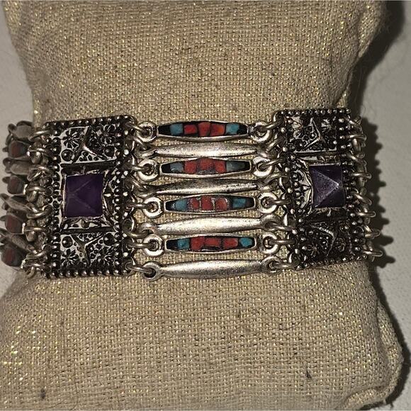 Lucky brand Silver Geometric Aztec Tribal Statement Bracelet - Picture 6 of 8